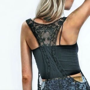 NEW Sexy Sheer Lace Racerback Tank Cover Up Tunic Top Black